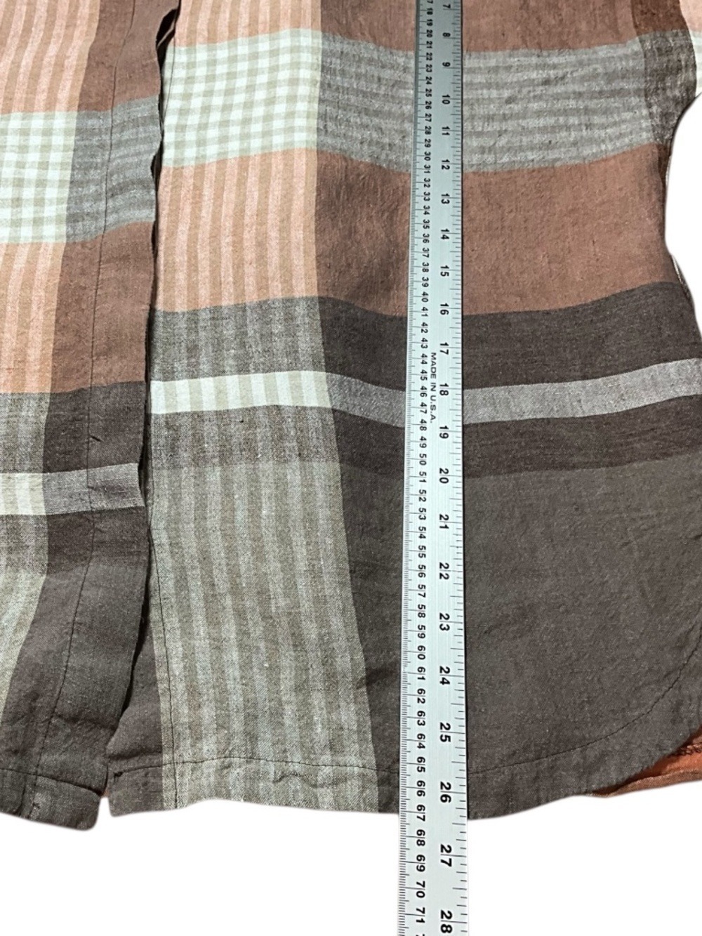 NOEN 100% Linen (Flax) Oversized Plaid Button Front Blouse US Sz 6 - Picture 7 of 10